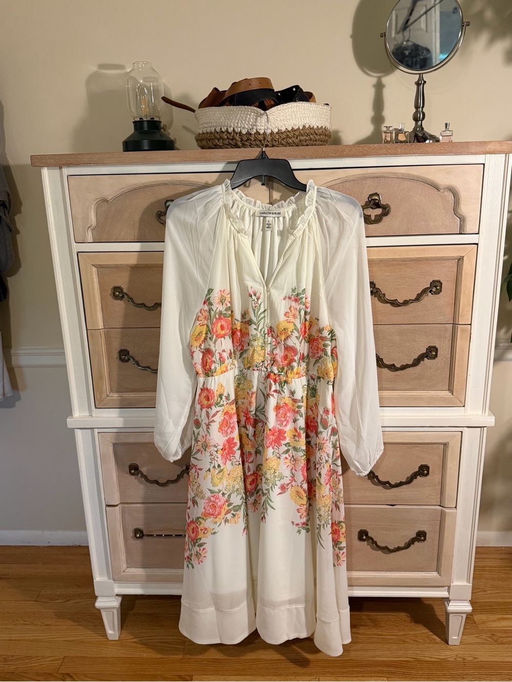 Ivory Floral Maxi Dress with Pink & Yellow Blooms